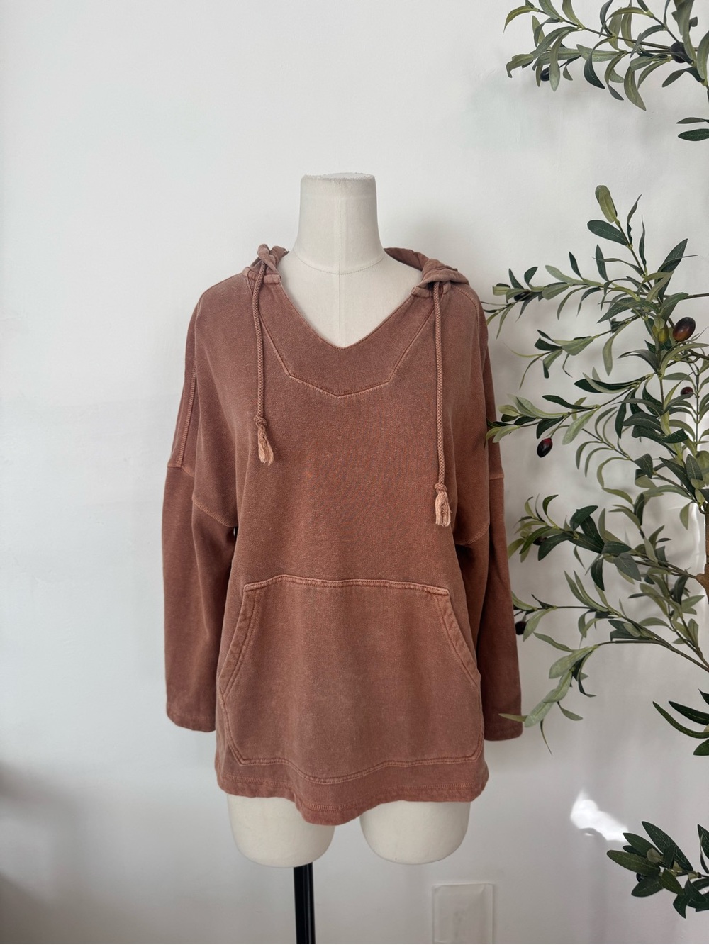 Toad&Co Hemp Organic Cotton Hoodie Pullover Rose Brown Kangaroo Pocket Size M